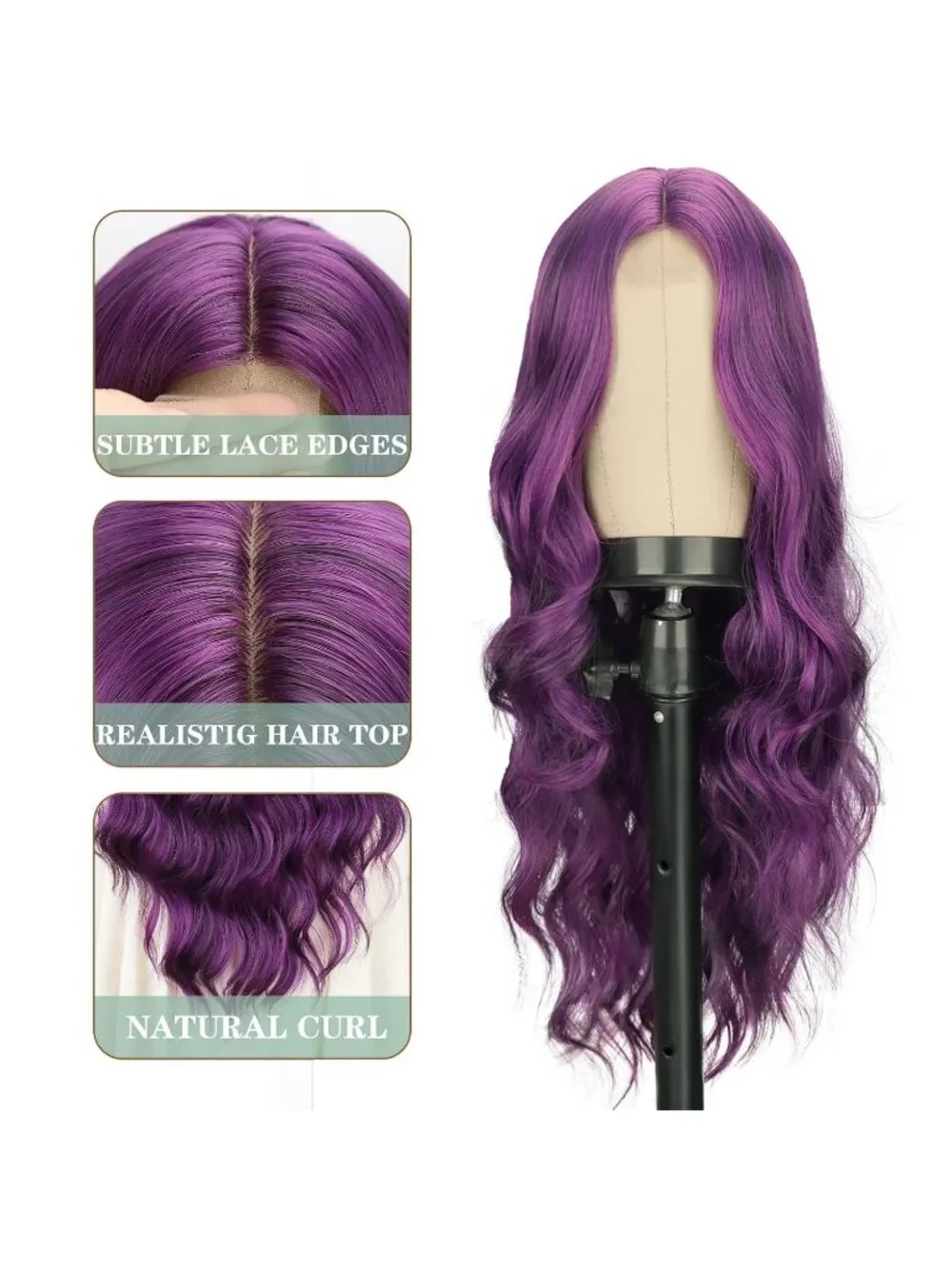 Women's Purple 26 Inch Natural Synthetic Modern Long Curly Wavy Fiber Wigs